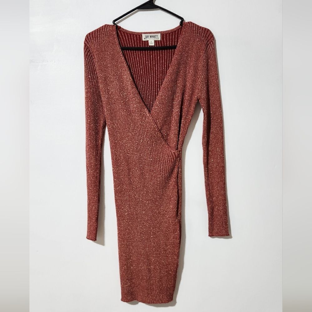 Say what? Open V neck long sleeve sparkle mini dress